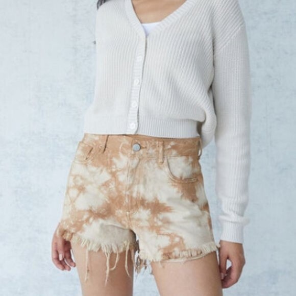 PacSun High Rise Festival Tie Dye Denim Shorts Size 25 Frayed Hem Boho Y2K - Picture 3 of 11